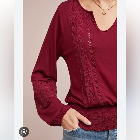 Anthropologie Meadow Rue Burgundy Hampshire Top Small - Picture 3 of 11